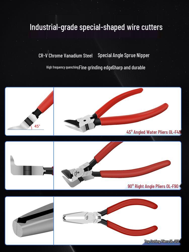 90-Degree Flat-Jaw Sprue Cutters, Right-Angle Sprue Nippers, 45-Degree Bent-Nose Pliers, Manual Zipper Pliers, Irregular-Shaped Nippers