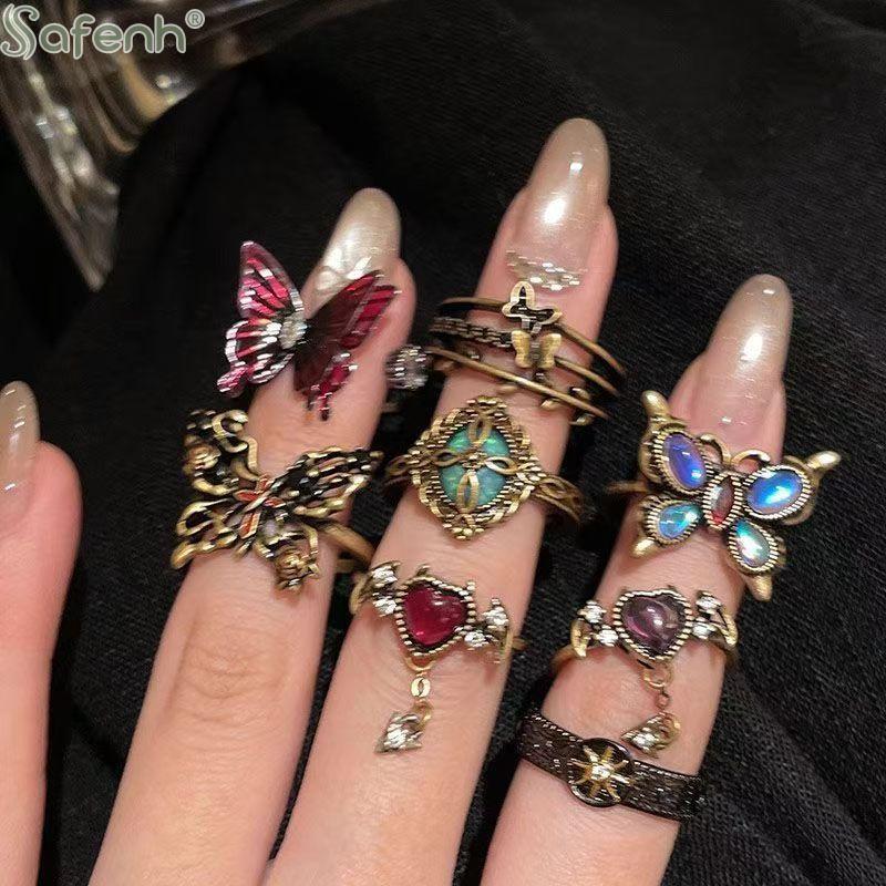 1PC Vintage Y2k Demon Heart Zircon Opening Adjustable Rings For Women Vintage Personality Rings Party Jewelry Accessories Gifts