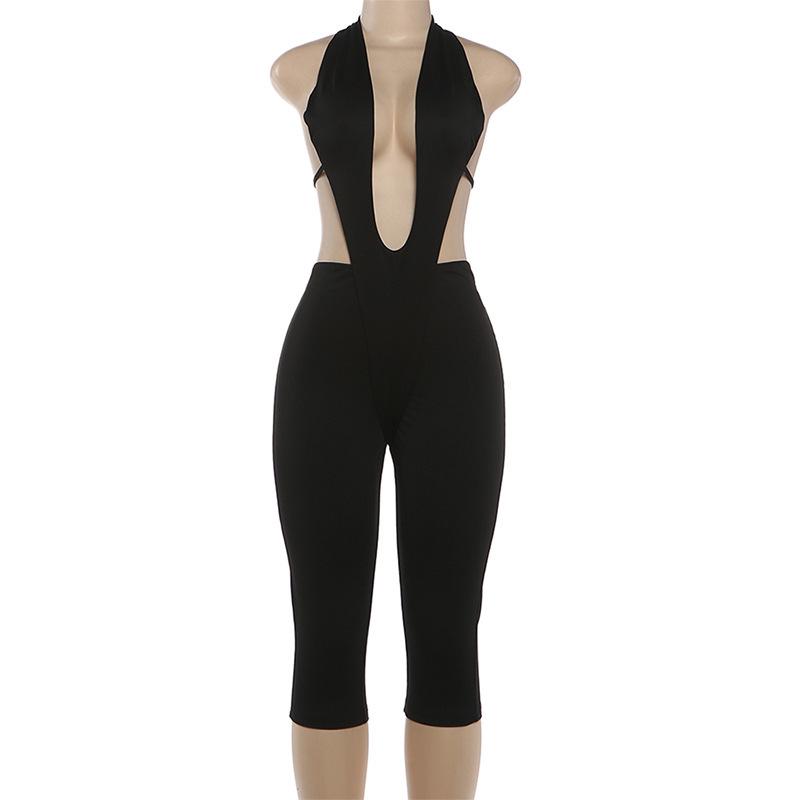 Spring/Summer 2026 European & American Women's Sexy Deep V-Neck Backless Slim-Fit Jumpsuit