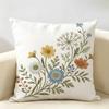 Federa Cuscino Fiori Ricamati Colorati Lino Naturale Tessuto Biologico Stampa Double-Face Traspirante Perfetta Per Arredo Casa