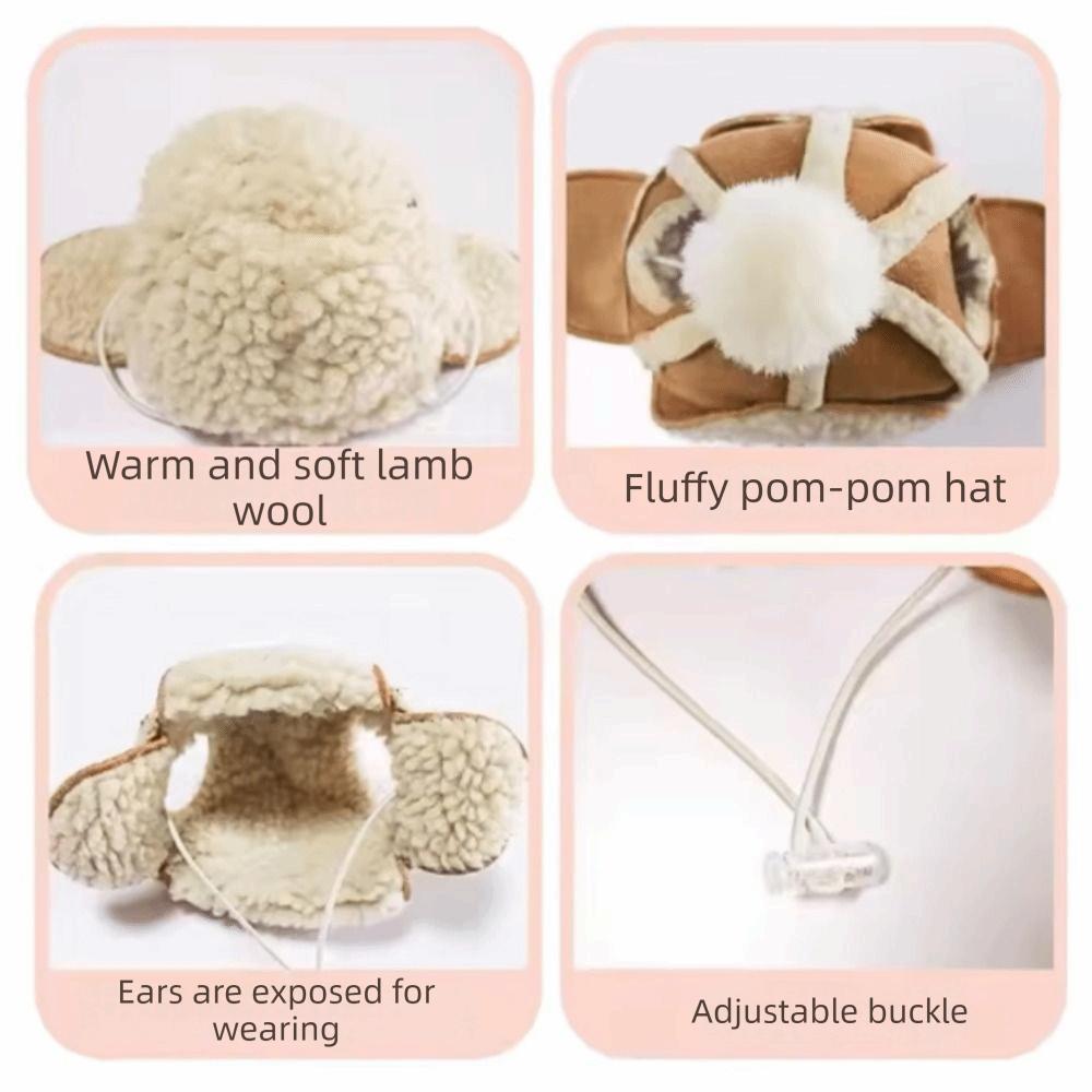 Fashion Warm Cat Flying Hat Windproof Lamb Fur Windproof Dog Cap with Ear Hole Pet Headwear Winter Season