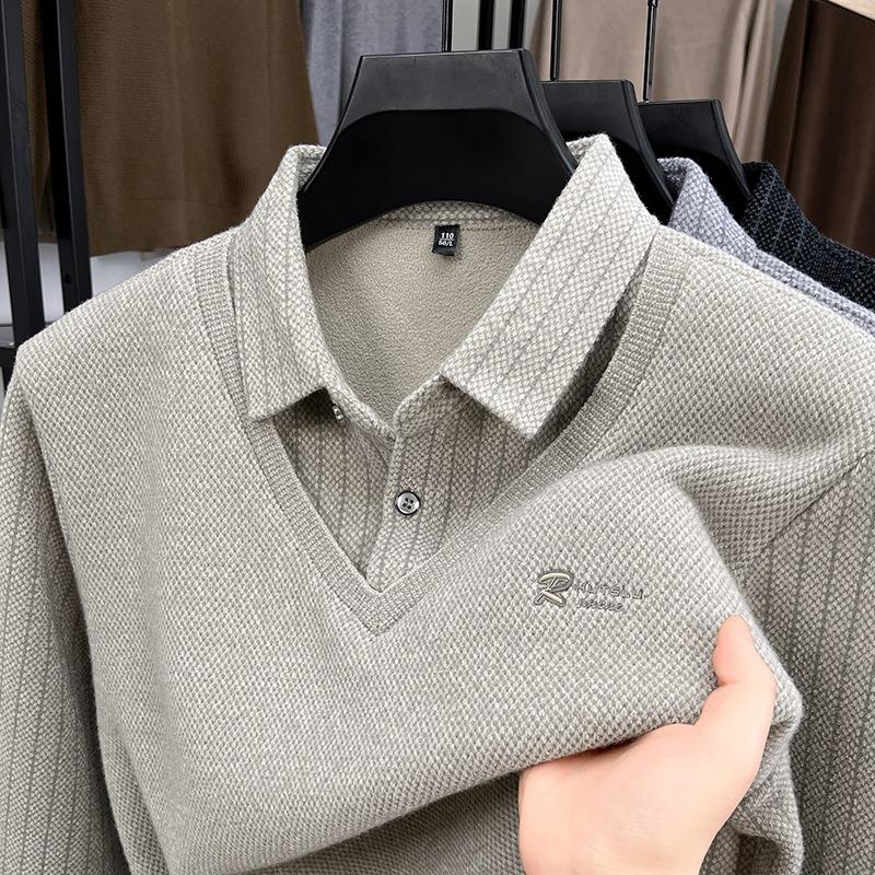 Completo invernale da uomo per le feste, due pezzi, caldo, con velluto interno e colletto a camicia