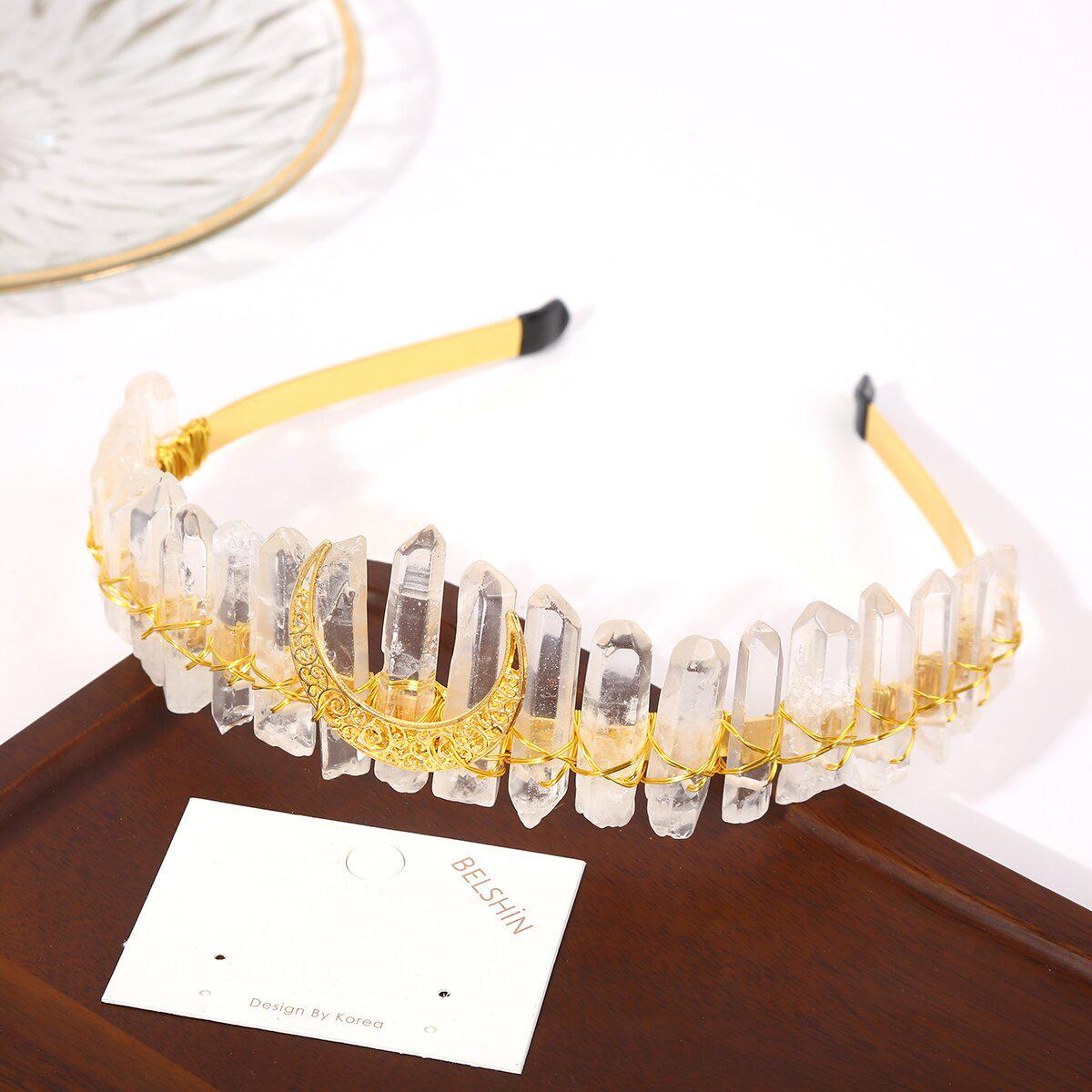 

Bohemian Natural White Crystal Crown Headband Hair Accessory