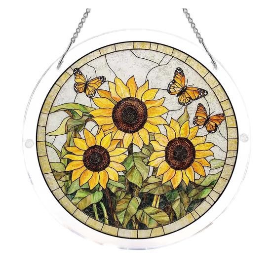 Acryl Puzzlesonnensammler, Lebensbaum/Blumen im Buntglas-Stil Fensterhänge-Dekoration, DIY Sonnensammler-Set für Zuhause, Garten