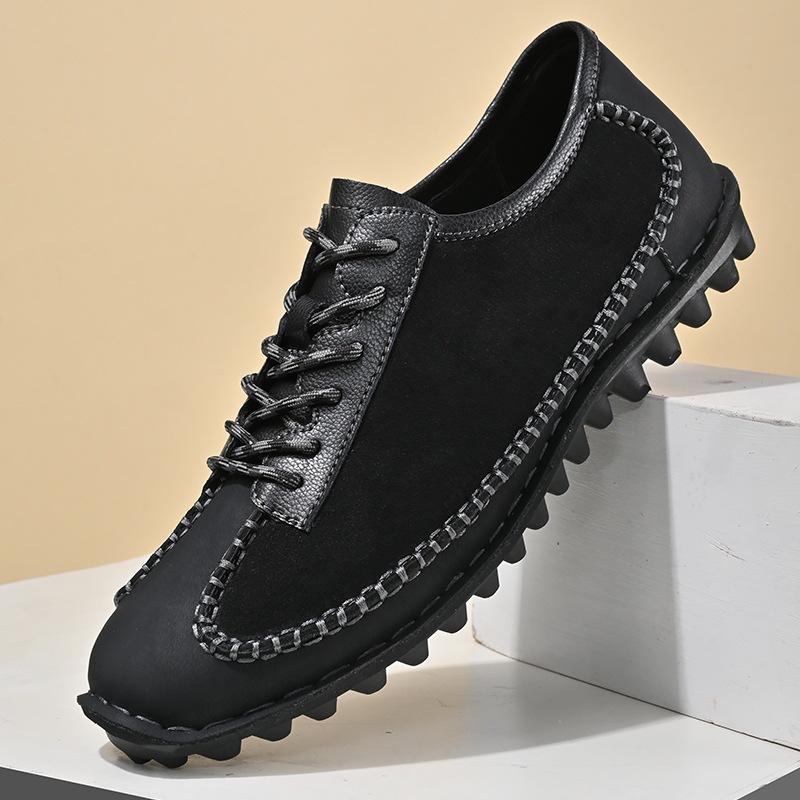 Handmade Leather Men Shoes Casual Lace Up Sneakers Breathable Leather Anti-slip Wearable Shoes Flats Fashion Running Moccasins