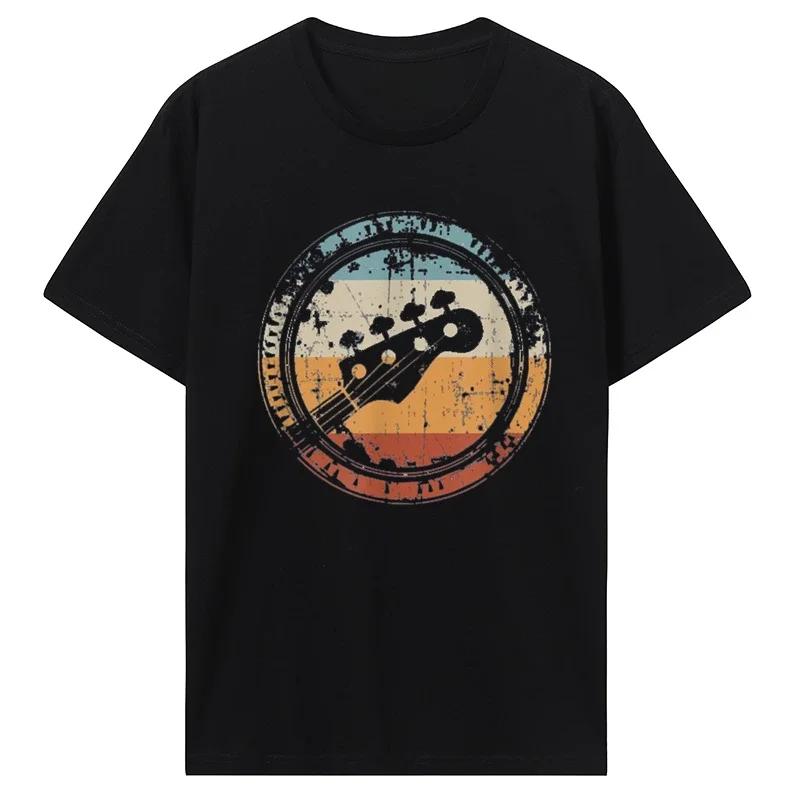 Bajo Vintage Guitar Print T-shirt Streetwear available as birthday gift for everyday tops for both men and women