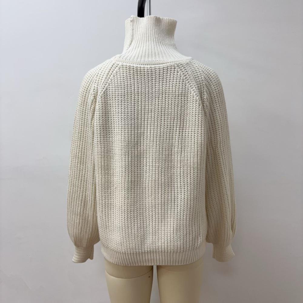 2025 Women's Knit High Neck Sweater - Loose Fit, Thick, Solid Color for Autumn/Winter
