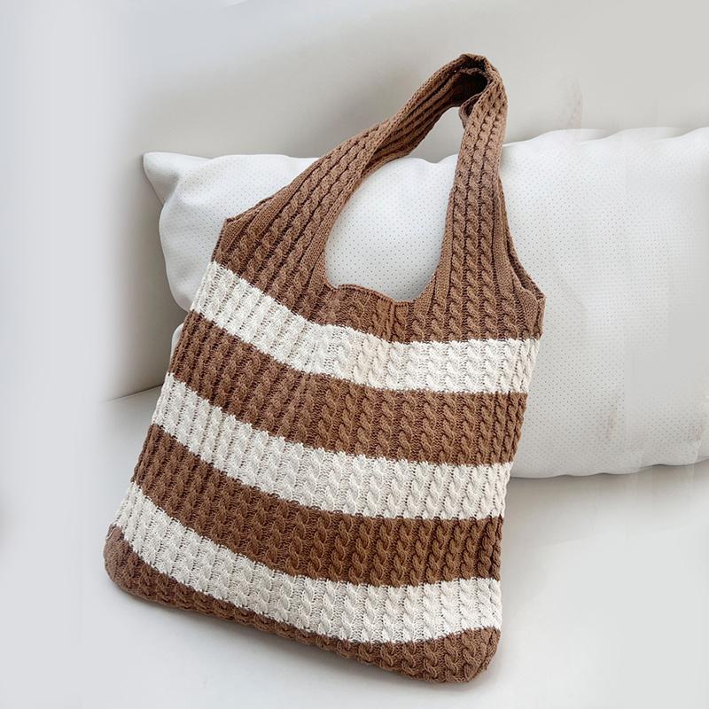 

Yogodlns Полосатая вязаная женская сумка Тренд Вязаные эко-сумки для покупок Крючком Веревочная сумка на плечо Повседневная Большая вместимость Сумка-хобо 36x2x36cm хаки