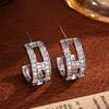 ZAKOL New Niche Design Hollow Geometric CC Shaped Earrings Shiny Zircon Crystal Luxury Brand Earring Party Accessories