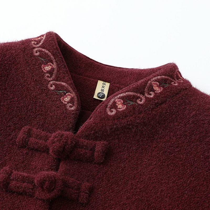 Grandma Winter Embroidered Coat Piled and Thickened Old Mother Female Coat Old Lady 0 Elderly Clothes