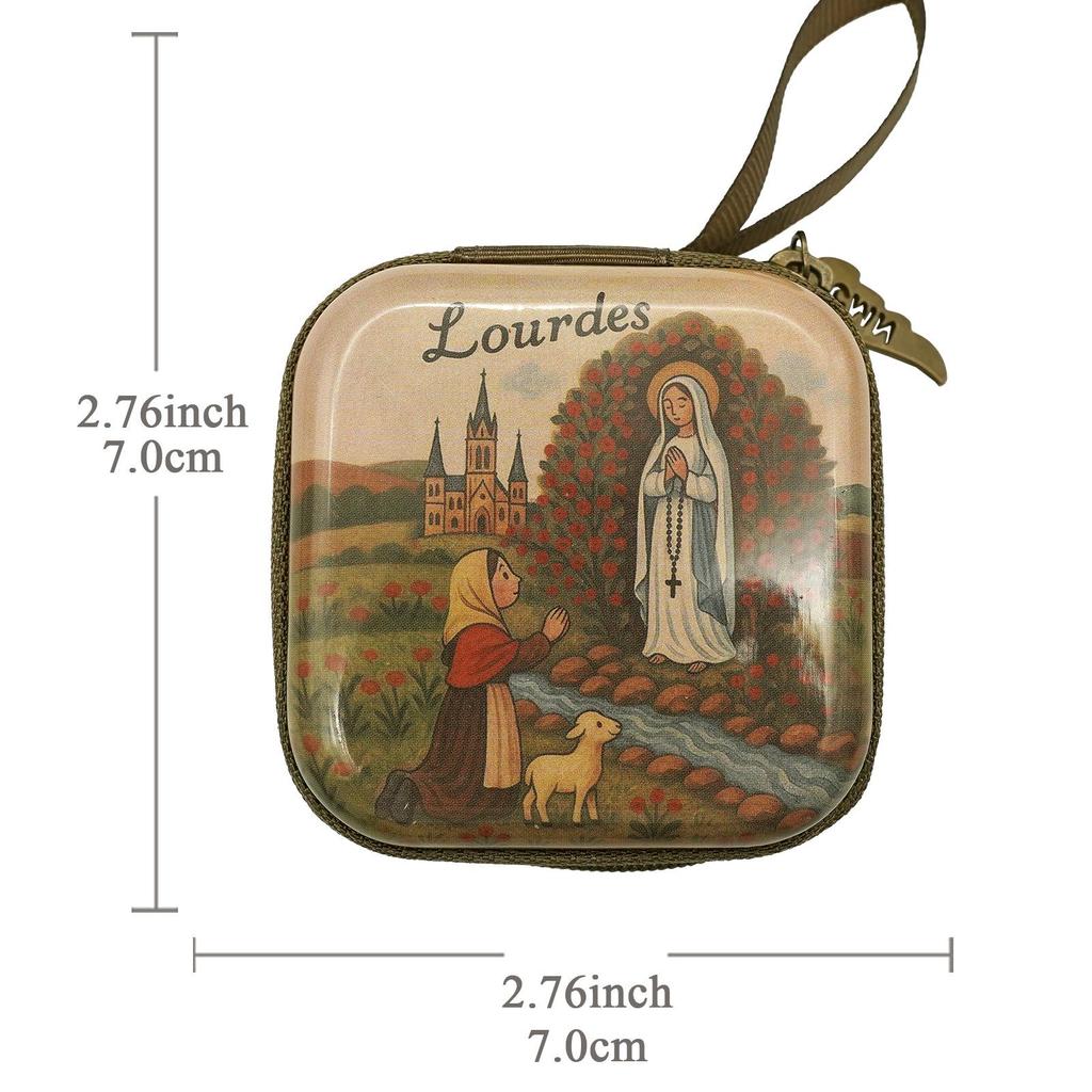 Square Cartoon Rosary Pouch with Feather Zipper, 7x7cm, 3.3cm Thick - Original Cross-Border Design
