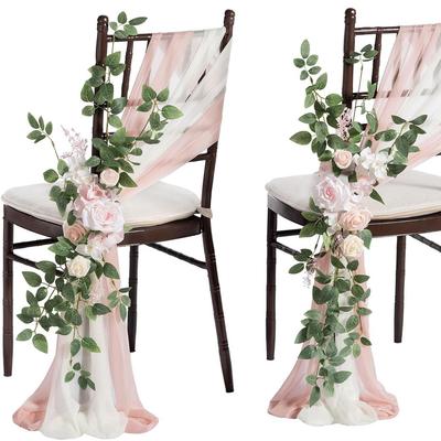 Chair Back Simulation Decorative Flower Wedding Wedding Props Outdoor Chair Back Yarn Decorative Chiffon Curtain Supply
