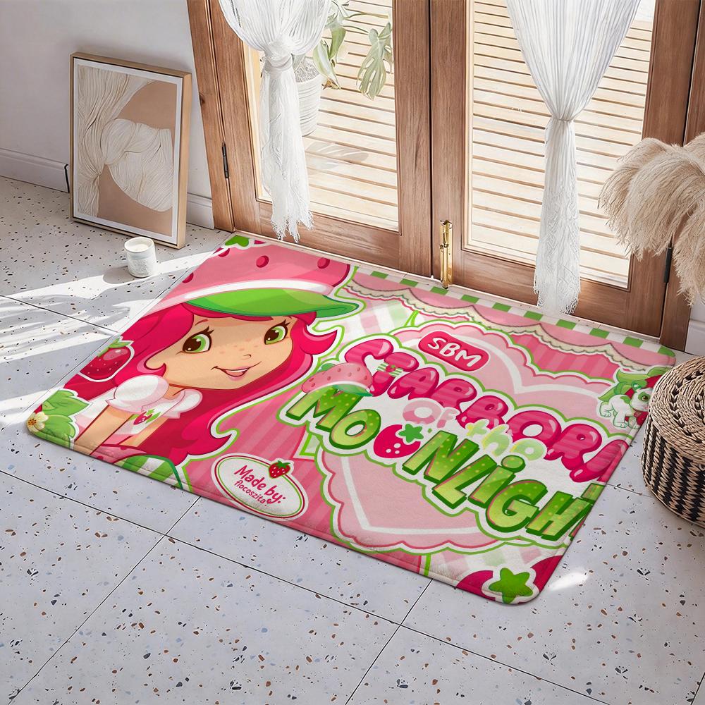 Cartoon S Strawberry Shortcake Floor Mat Eco  Flannel Doormat Non Slip Odorless Indoor Floor Rug Soft Short Plush Home Mat