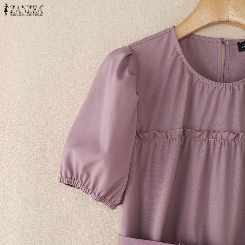 ZANZEA Women Casual Round Neck Summer Short Sleeve Dress