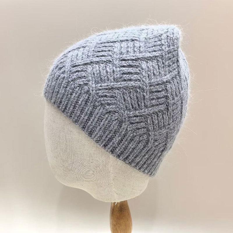 Rabbit Fur Knitted Beanie Winter Warm Hats For Women Soft Fleece Lined Fashion Slouchy Casual Beanies Cold Weather Accessory