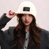 Black hat women's spring and autumn wool hat cold hat big head circumference headgear knitted hat winter warm pile hat men