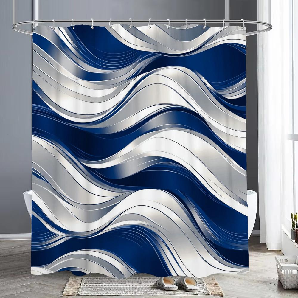 Black Wave Line Geometric Modern Minimalist Art Shower Curtain Printed Fabric Bathroom Decorative Shower Curtain With Hooks