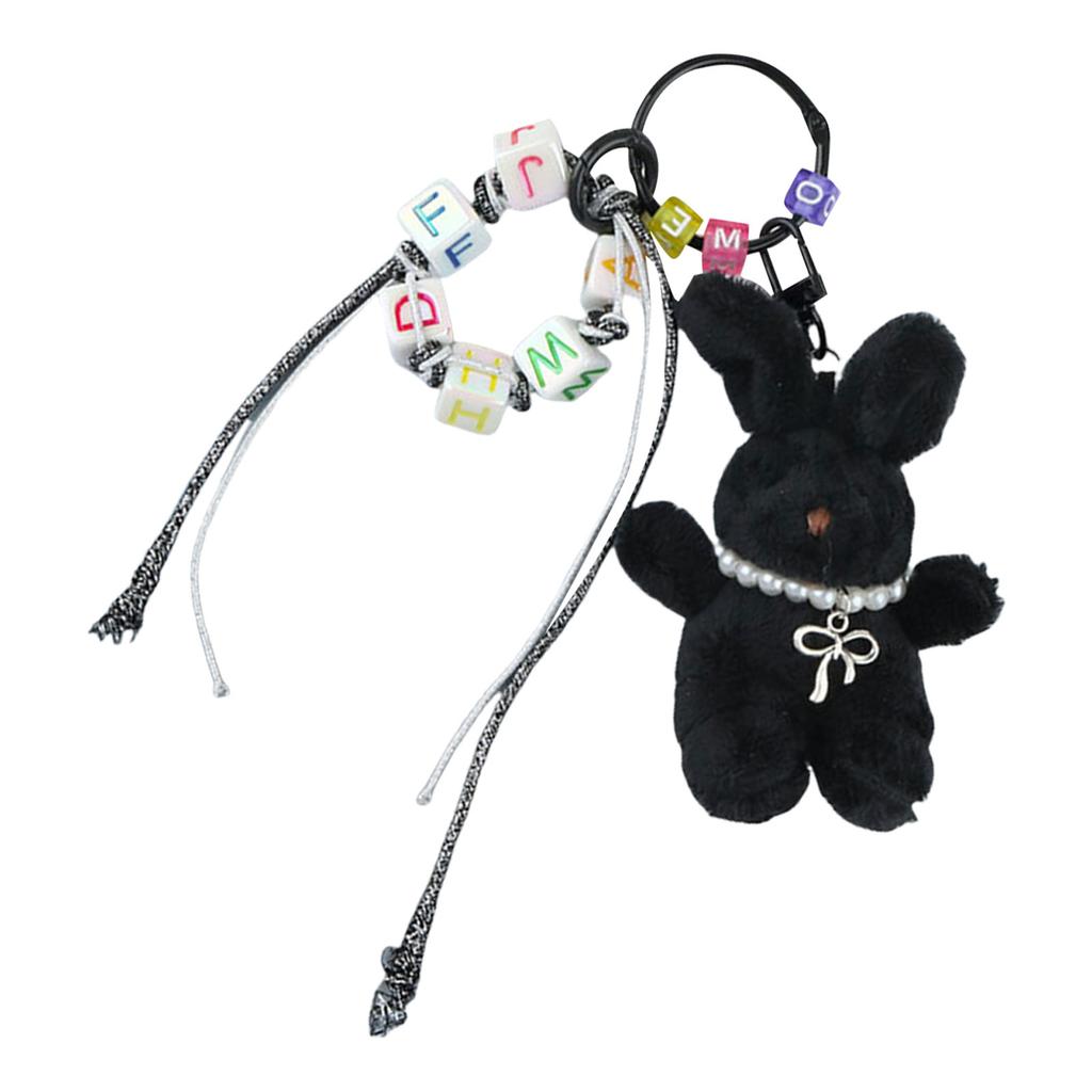 Plush Rabbits Bead Keychain Lovely Decorations Keyring Ornament Backpack Handbag Charm Pendant Gift for Girls Women