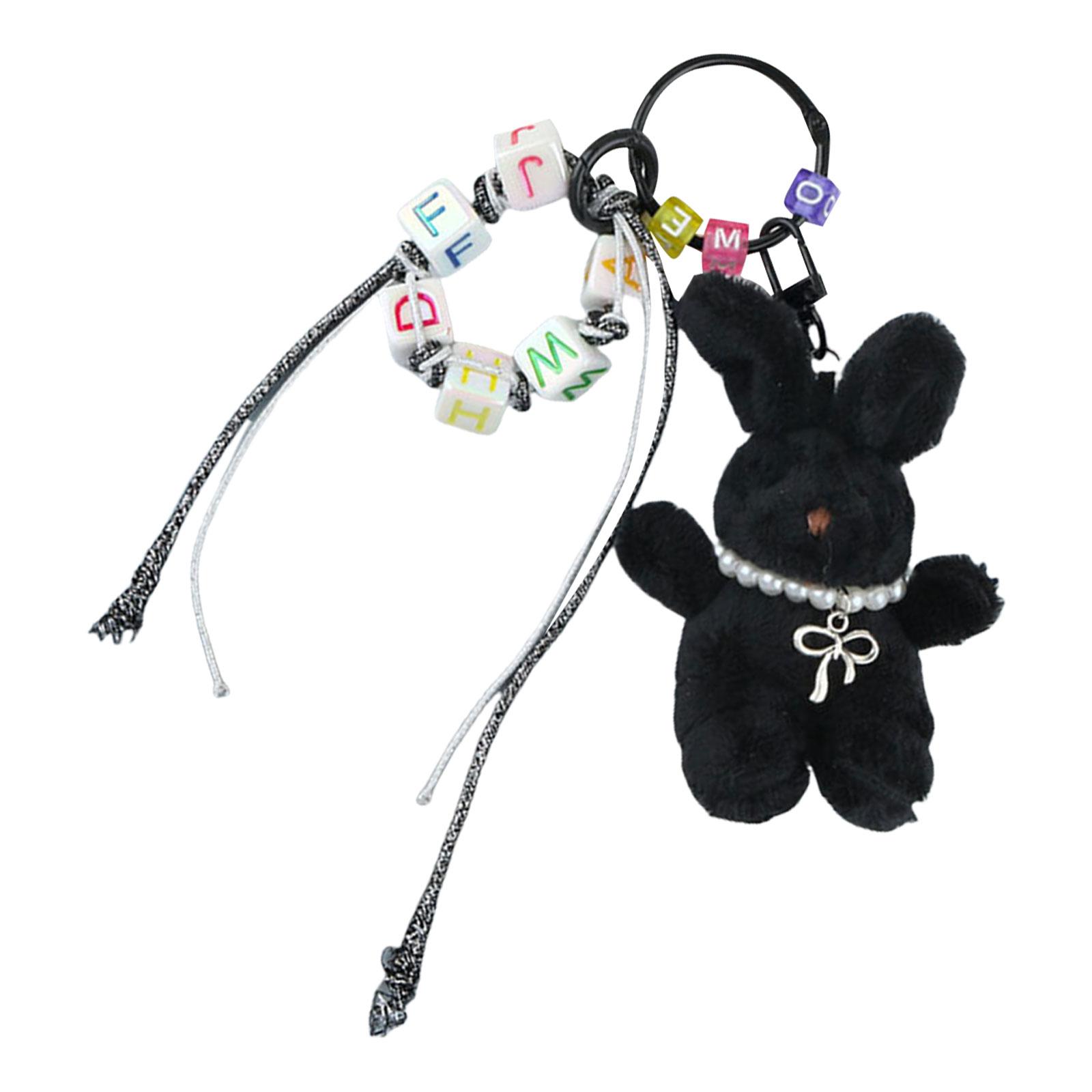 

Плюшевые кролики брелок с бусинами милые украшения брелок подвеска шарм для рюкзака сумки подарок для девочек женщин чёрный