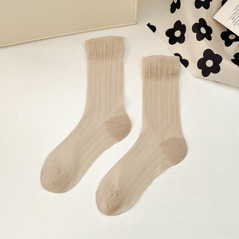 Summer Thin Boneless Ice Socks for Women, Mid-calf Ice Silk Breathable Long Calf Socks for Women