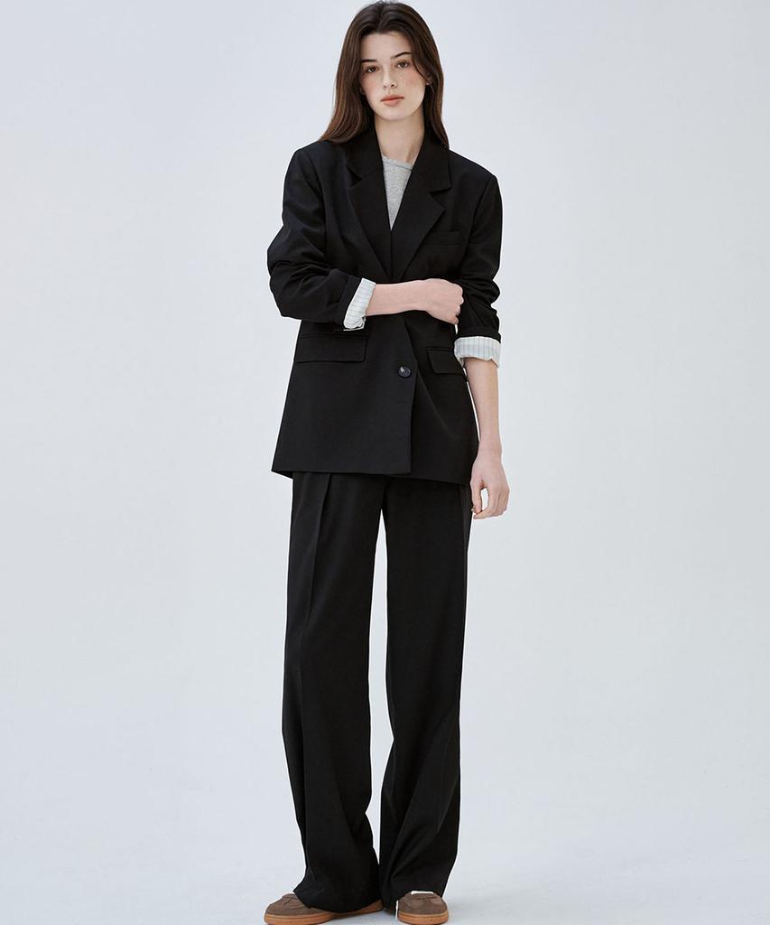 Marop 2172 Single-Pleat Wide Pants (Black)
