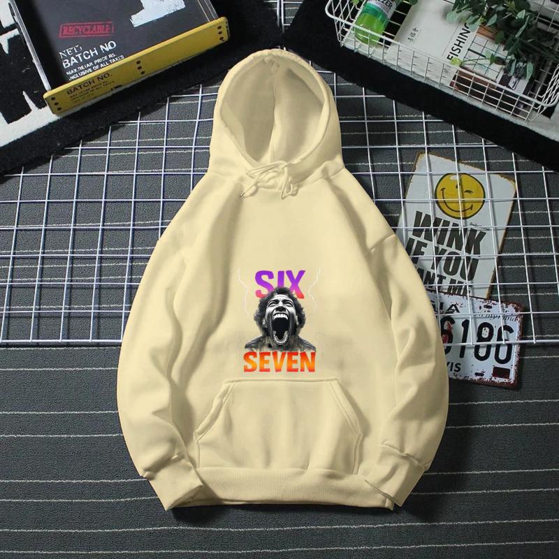 

Толстовка унисекс Бежевая с принтом Six Seven Dog Повседневная уличная одежда для мужчин Модная толстовка с капюшоном Одежда для улицы S
