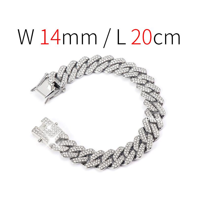 

Pffee 14 мм хип-хоп кубинская звеньевая цепь 18-каратное позолоченное серебро роскошный браслет для женщин и мужчин горный хрусталь рэпер ювелирные изделия подарок 20cm серебряный