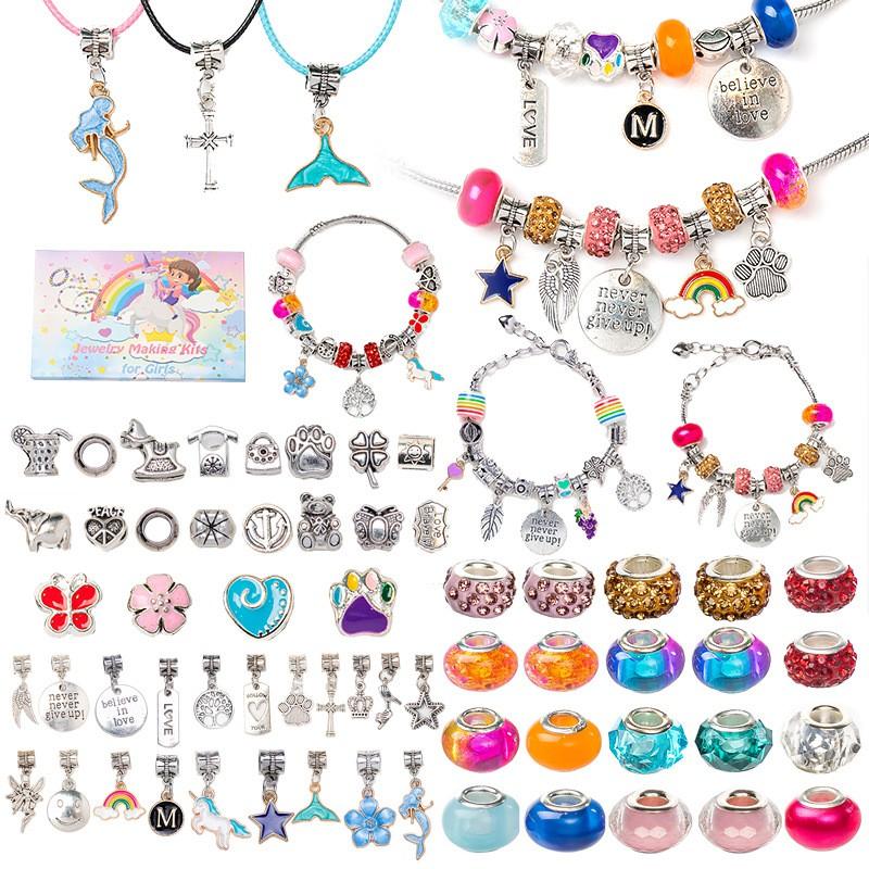 DIY Kids Crystal Bead Bracelet Kit With Small Box 1.5cm Height 66-162pcs Sweet Fruit Flower Design