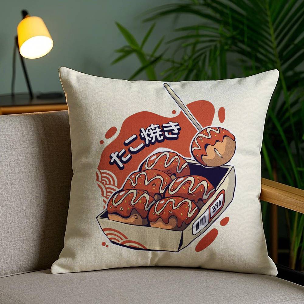 Takoyaki Japanisches Essen Kissenbezug Zuhause Wohnheim Stuhllehne Kurzer Plüsch Beidseitiger Druck Büro Nickerchen Zeit Kissenbezug
