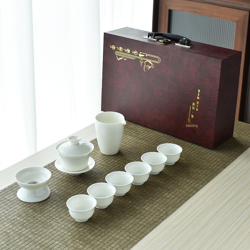 Lamb Fat White Porcelain Gongfu Tea Set - Customizable Tea Cups & Business Gift