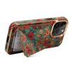 For iPhone 15 Pro Max Card Slots Kickstand Phone Case PU Leather Coated PC+TPU Flower Pattern Printed Cover
