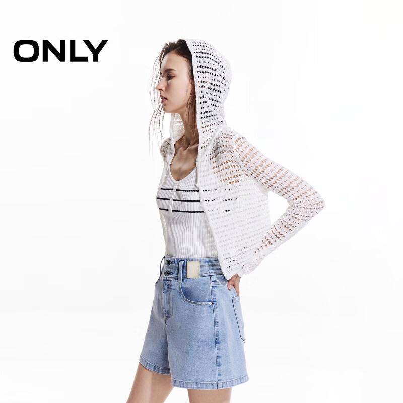 ONLY Women's 2025 Spring Solid Hooded Long Sleeve Cropped Sheer Knit Cardigan