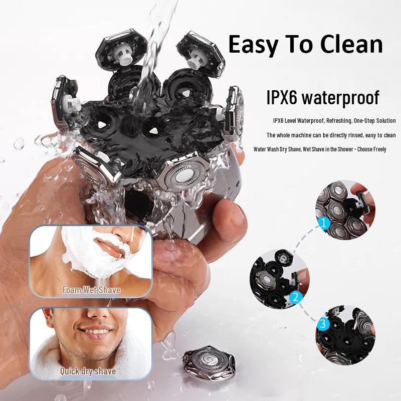 7D Floating Electric Shaver – Multifunctional, Water-Washable Razor for Bald Heads