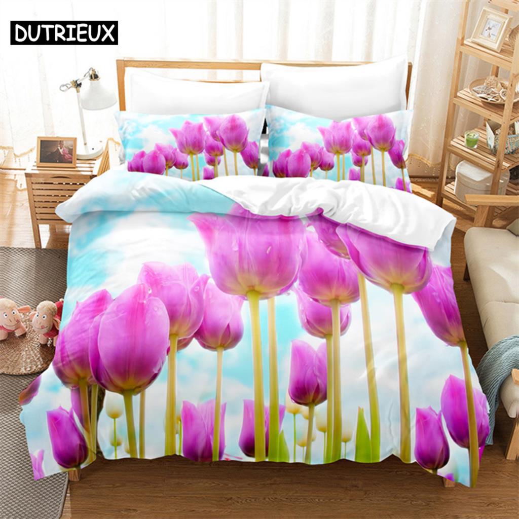 Tulip Duvet Cover Set Double bed 200x200cm 3D Flower Quilt Cover 220x240 King Bedding Sets Twin Size 3PCS 2PCS Single 140x210