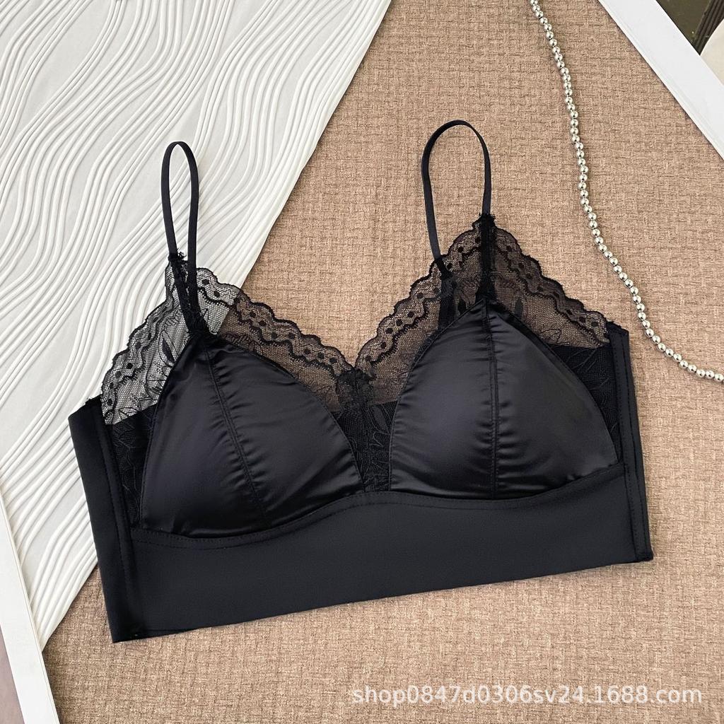 Underwear Women's French Satin Lace Bra Thin Traceless Bra No Steel Rim Beauty Back Sling