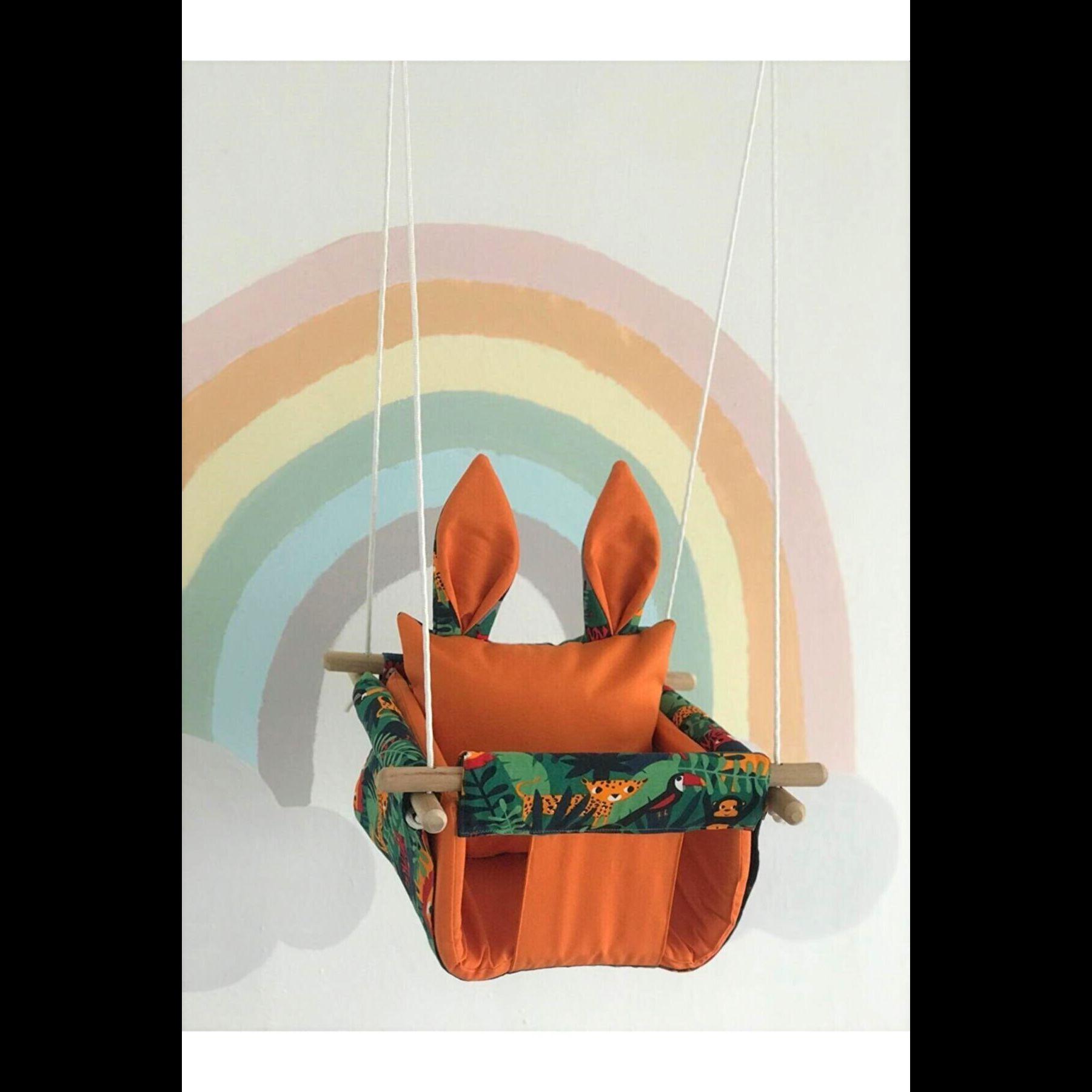 Turuncu Hayvan Baskılı Çocuk Salıncak