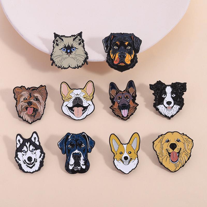 3-10pcs/set Cute Animal Enamel Pins Pet Dogs Raccoon Red Eared Rabbit Panda Brooches Lapel Badge Funny Jewelry Gifts for Friends