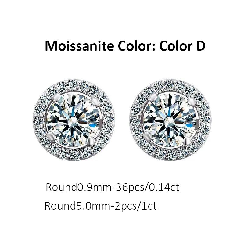 100% 925 Sterling Silver 1CT D Color  Real Moissanite Studs Earrings Pass Diamond Tester  Bride Party Wedding Gemstone Earrings