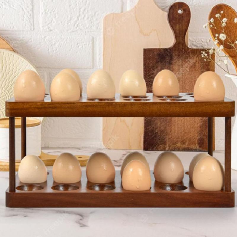 Egg Holder Countertop Solid Wood Egg Holder Rack for Storage Egg Tray Basket Space Saving Kitchen Egg Organizer for Kitchen Egg