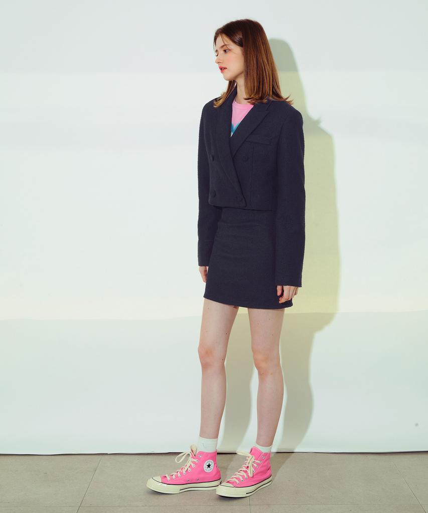 ETRE AU SOMMET Double Tweed Set-Up Skirt (Black)
