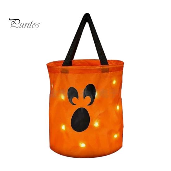 Festival Party Supply for Candy Glowing Pumpkin Bag with LED Lights, Reusable Halloween Treat Spooky Tote Lights Kids, Trick or Handbag Favors
