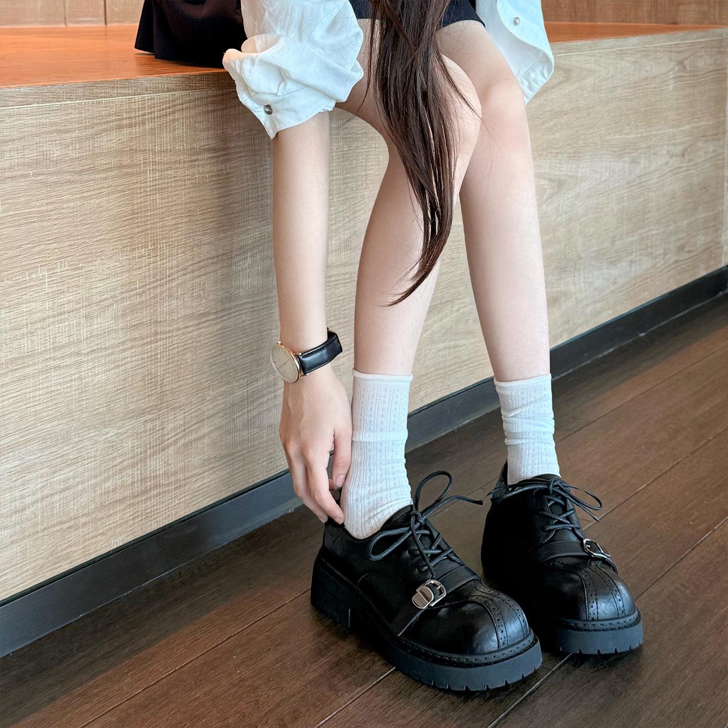 

British style retro lace-up platform heightening loafers women s 2025 new fashion versatile one-pedal small leather shoes 35 чёрный