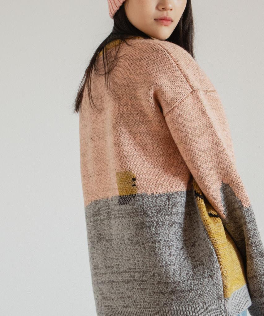 GROUNDWORK Square Man Knit Sweater / Pink Olive Mix