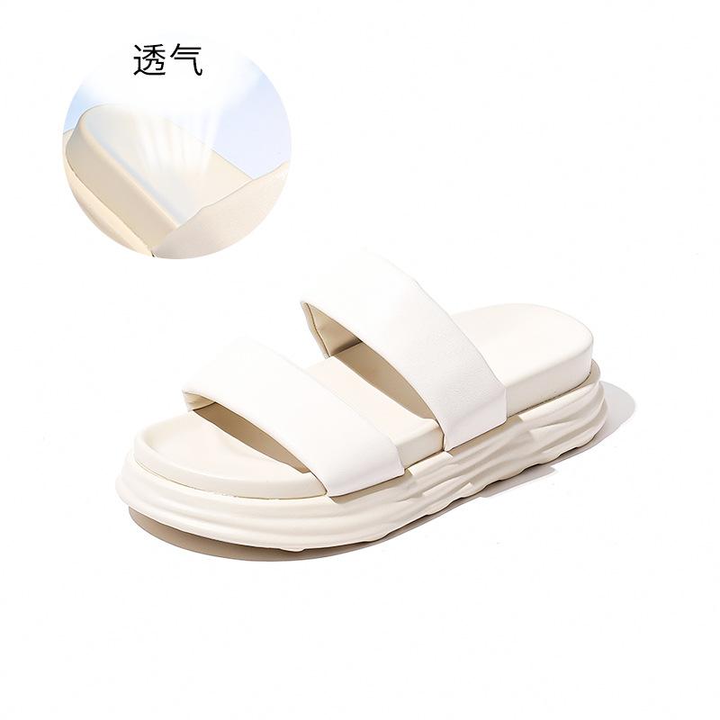 Flat-bottomed slippers for women's 2025 summer new sandals to wear outside and step on shit. Thick-bottomed semi-mop casual versatile beach slippers