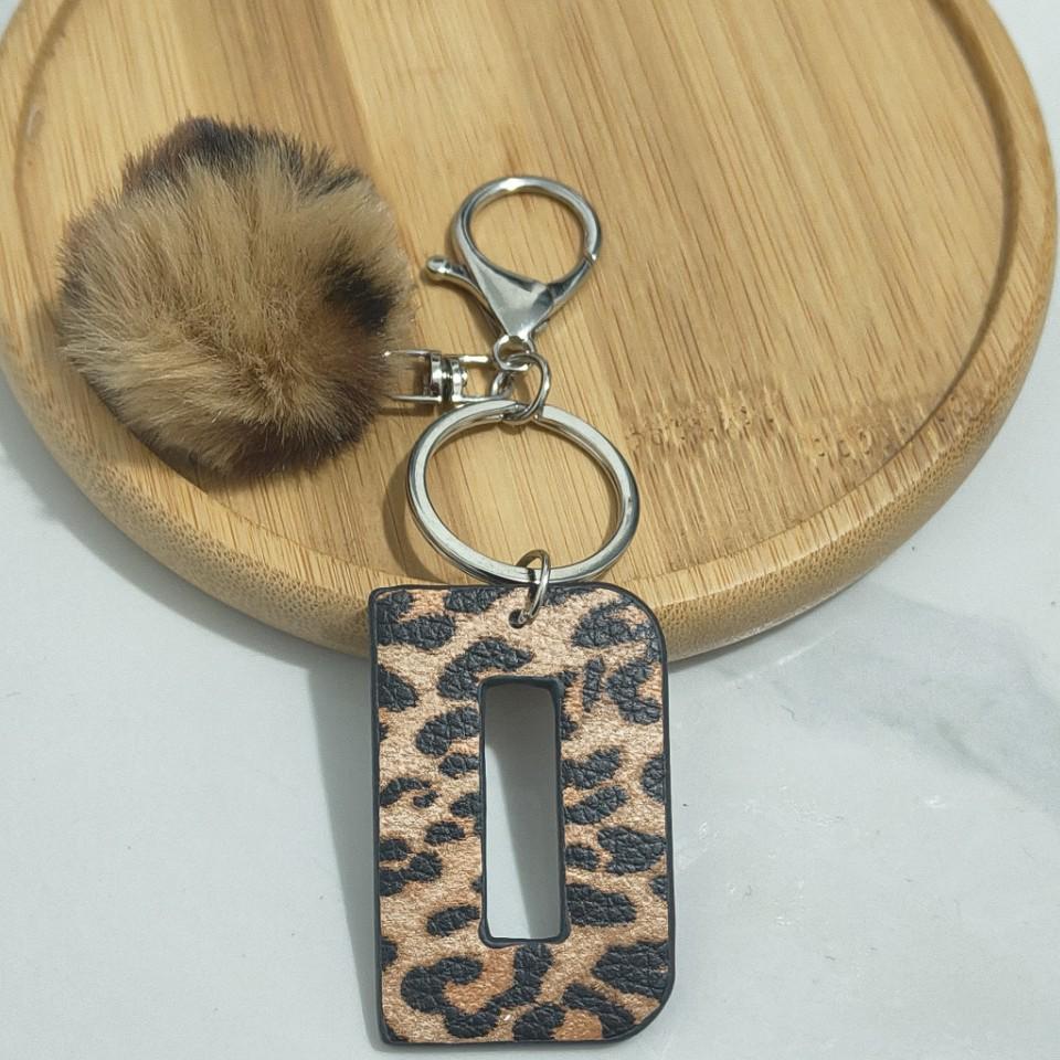 PU Leather Leopard Print Keychain with Plush Ball - Retro Style