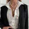 SHIXIN Luxury Big Imitation Pearl Long Chain Necklace for Women Bridal Elegant Beaded Sweater Chain Wedding Jewelry On the Neck