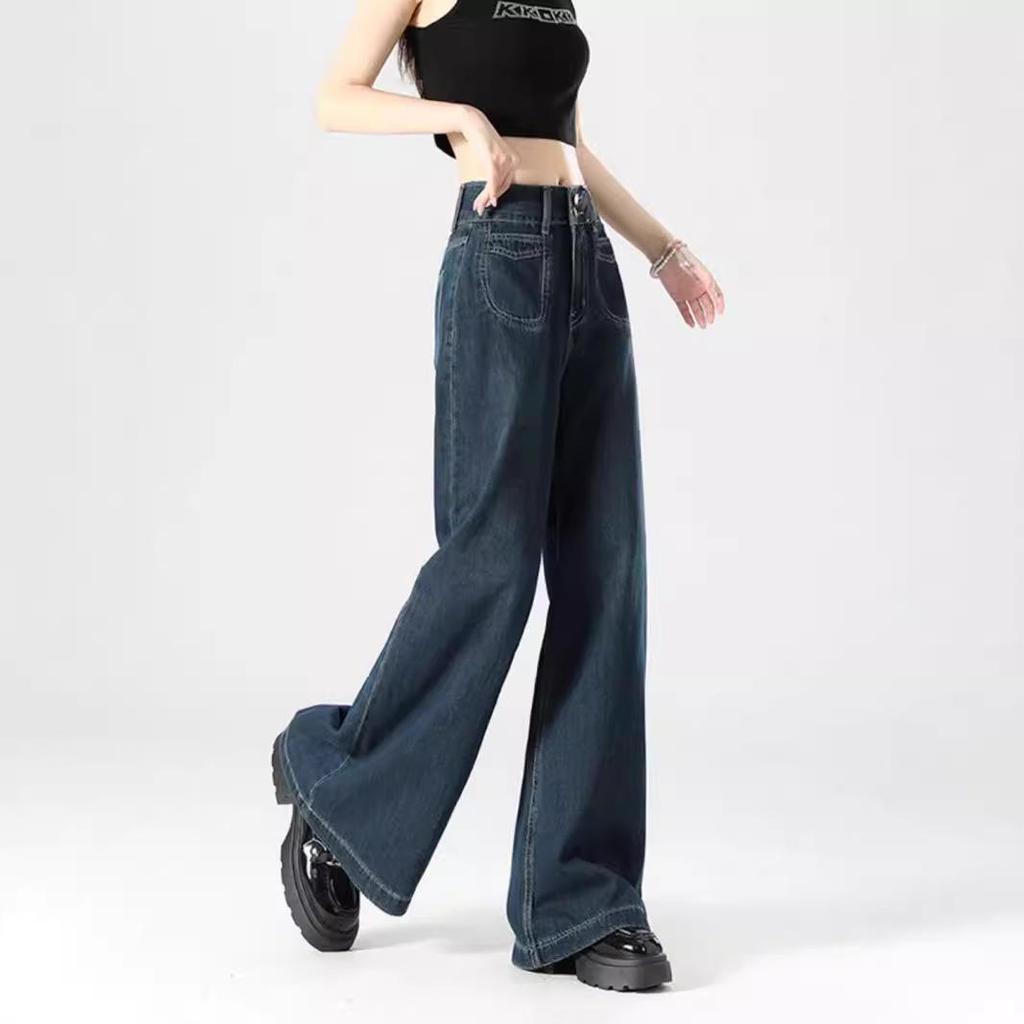 Otoño 2025 Jeans Retro de Cintura Alta hasta el Suelo de Pierna Ancha para Mujer