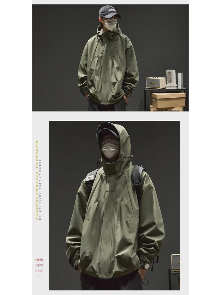 Men's Retro Streetwear Oversized Solid Color Hooded Jacket