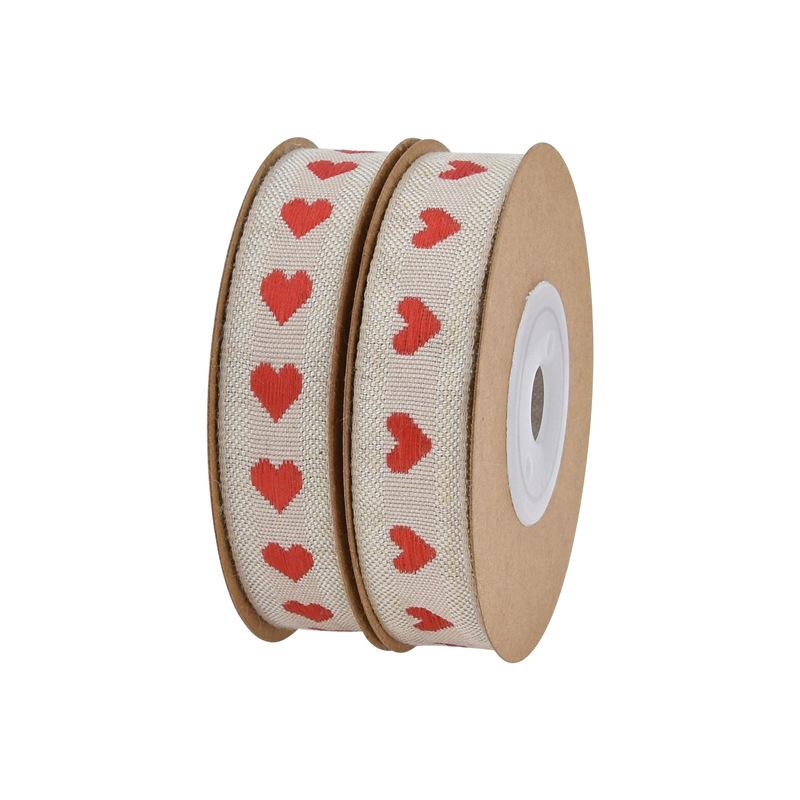 15mm Color Woven Jacquard Love Imitation Hemp Ribbon, Natural Retro Imitation Linen Webbing Gift Packaging Tape 5 Yards