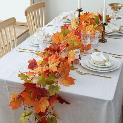 2M Artificial Fall Maple Leaf Garland Fake Plants Autumn Decor Leaves Vine for Thanksgiving Halloween Festivals Wedding Decora